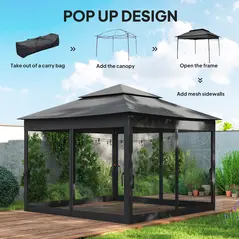 Outsunny 3 x 3(m) Pop Up Gazebo, Double-roof Garden Tent with Netting and Carry Bag, Party Event Shelter, Black - 4