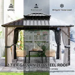 Outsunny 3x3 m Hardtop Gazebo Canopy with UPF50+ Double Galvanised Steel Roof, Aluminium Garden Gazebo Permanent Pavilion, Brown - 4