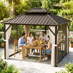 Outsunny 3x3.6 m Hardtop Gazebo Canopy with UPF50+ Double Galvanised Steel Roof, Aluminium Garden Gazebo Permanent Pavilion, Brown - 9