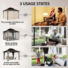 Outsunny 3x3.6 m Hardtop Gazebo Canopy with UPF50+ Double Galvanised Steel Roof, Aluminium Garden Gazebo Permanent Pavilion, Brown - 6