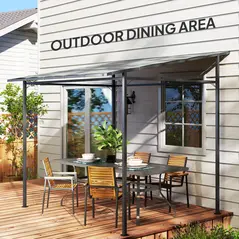 Outsunny 2.4 x 2.4 m Wall Mounted Pergola Gazebo with PA Coating Fabric, Metal Frame, UPF30+, Lean to Garden Gazebo, Light Grey - 9