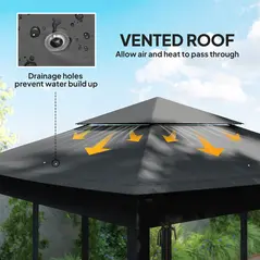 Outsunny 3 x 3(m) Pop Up Gazebo, Double-roof Garden Tent with Netting and Carry Bag, Party Event Shelter, Black - 5