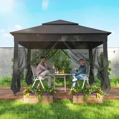 Outsunny 3 x 3(m) Pop Up Gazebo, Double-roof Garden Tent with Netting and Carry Bag, Party Event Shelter, Black - 7