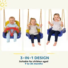 Outsunny 3 in 1 Detachable Kids Swing Seat with Seatbelt, Adjustable Rope for Indoor, Outdoor, Dark Blue - 4
