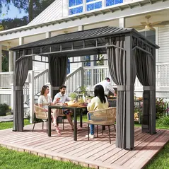 Outsunny 2 x 3.5 m Hardtop Gazebo with Galvanised Steel Roof, Waterproof Permanent Pavilion Garden Gazebo with Netting and Curtains for Patio, Deck, Dark Grey - 2