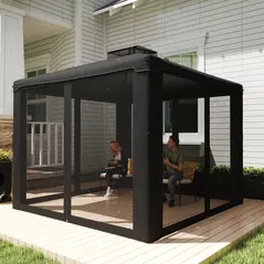 Outsunny 3 x 3 m Metal Gazebo, Garden Pavillion, Double Roof Outdoor Canopy Shelter with Mesh Sidewalls, Black - 2
