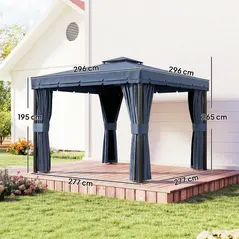 Outsunny 3 x 3(m) Patio Gazebo Canopy Garden Pavilion Tent Shelter Marquee with 2 Tier Roof, Netting and Curtains, Dark Blue - 3