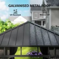 Outsunny 2 x 3.5 m Hardtop Gazebo with Galvanised Steel Roof, Waterproof Permanent Pavilion Garden Gazebo with Netting and Curtains for Patio, Deck, Dark Grey - 4
