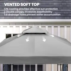 Outsunny 3 x 3(m) Patio Gazebo Canopy Garden Pavilion Tent Shelter with 2 Tier Roof and Mosquito Netting, Light Grey - 4