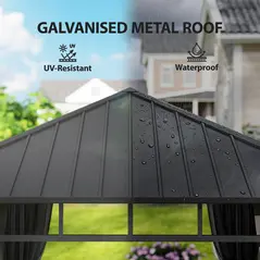 Outsunny 2.5 x 2.5 m Hardtop Gazebo with Galvanised Steel Roof, Waterproof Permanent Pavilion Garden Gazebo with Netting and Curtains for Patio, Deck, Dark Grey - 4