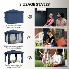 Outsunny 3 x 3(m) Patio Gazebo Canopy Garden Pavilion Tent Shelter Marquee with 2 Tier Roof, Netting and Curtains, Dark Blue - 6
