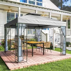 Outsunny 3 x 3(m) Patio Gazebo Canopy Garden Pavilion Tent Shelter with 2 Tier Roof and Mosquito Netting, Light Grey - 9