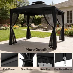 Outsunny 3 x 3 m Metal Gazebo, Garden Pavillion, Double Roof Outdoor Canopy Shelter with Mesh Sidewalls, Black - 6