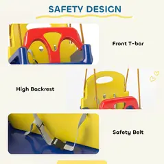 Outsunny 3 in 1 Detachable Kids Swing Seat with Seatbelt, Adjustable Rope for Indoor, Outdoor, Dark Blue - 6