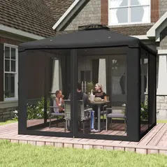 Outsunny 3 x 3 m Metal Gazebo, Garden Pavillion, Double Roof Outdoor Canopy Shelter with Mesh Sidewalls, Black - 8