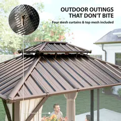 Outsunny 3x3.6 m Hardtop Gazebo Canopy with UPF50+ Double Galvanised Steel Roof, Aluminium Garden Gazebo Permanent Pavilion, Brown - 7
