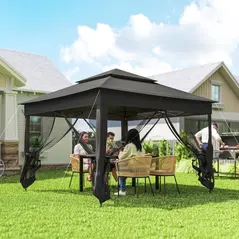 Outsunny 3 x 3(m) Pop Up Gazebo, Double-roof Garden Tent with Netting and Carry Bag, Party Event Shelter, Black - 2