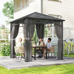 Outsunny 2.5 x 2.5 m Hardtop Gazebo with Galvanised Steel Roof, Waterproof Permanent Pavilion Garden Gazebo with Netting and Curtains for Patio, Deck, Dark Grey - 9