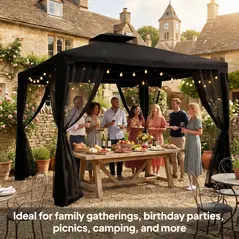 Outsunny 3 x 3 m Metal Gazebo, Garden Pavillion, Double Roof Outdoor Canopy Shelter with Mesh Sidewalls, Black - 7