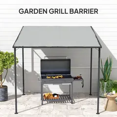 Outsunny 2.4 x 2.4 m Wall Mounted Pergola Gazebo with PA Coating Fabric, Metal Frame, UPF30+, Lean to Garden Gazebo, Light Grey - 7