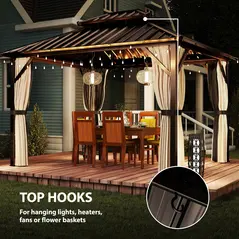 Outsunny 3x3.6 m Hardtop Gazebo Canopy with UPF50+ Double Galvanised Steel Roof, Aluminium Garden Gazebo Permanent Pavilion, Brown - 8