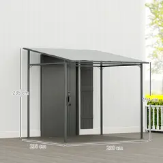 Outsunny 2.4 x 2.4 m Wall Mounted Pergola Gazebo with PA Coating Fabric, Metal Frame, UPF30+, Lean to Garden Gazebo, Light Grey - 3