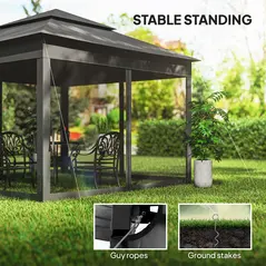 Outsunny 3 x 3(m) Pop Up Gazebo, Double-roof Garden Tent with Netting and Carry Bag, Party Event Shelter, Black - 6