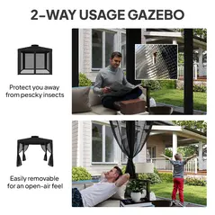 Outsunny 3 x 3 m Metal Gazebo, Garden Pavillion, Double Roof Outdoor Canopy Shelter with Mesh Sidewalls, Black - 4