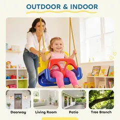 Outsunny 3 in 1 Detachable Kids Swing Seat with Seatbelt, Adjustable Rope for Indoor, Outdoor, Dark Blue - 7
