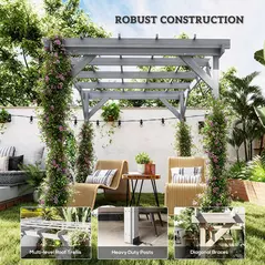 Outsunny 2 x 2m Wooden Pergola Kit, Decorative Garden Gazebo Shelter with Stable Structure for Climbing Vines, Flowers, Grey - 6