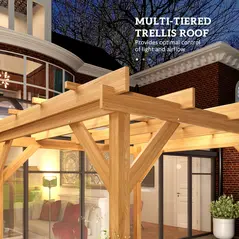Outsunny 3 x 3 m Wooden Pergola Kit, Decorative Garden Gazebo Shelter with Stable Structure for Climbing Vines, Dark Brown - 5