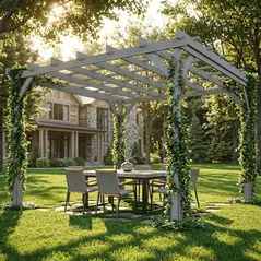 Outsunny 3 x 3 m Wooden Pergola Kit, Decorative Garden Gazebo Shelter with Stable Structure for Climbing Vines, Grey - 9