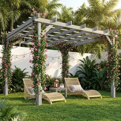 Outsunny 3 x 3 m Wooden Pergola Kit, Decorative Garden Gazebo Shelter with Stable Structure for Climbing Vines, Grey - 2