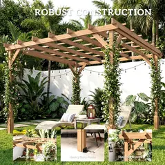 Outsunny 3 x 3 m Wooden Pergola Kit, Decorative Garden Gazebo Shelter with Stable Structure for Climbing Vines, Dark Brown - 6