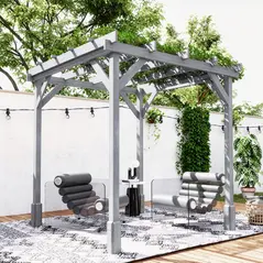 Outsunny 2 x 2m Wooden Pergola Kit, Decorative Garden Gazebo Shelter with Stable Structure for Climbing Vines, Flowers, Grey - 9