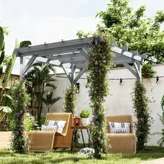 Outsunny 2 x 2m Wooden Pergola Kit, Decorative Garden Gazebo Shelter with Stable Structure for Climbing Vines, Flowers, Grey - 2