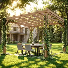 Outsunny 3 x 3 m Wooden Pergola Kit, Decorative Garden Gazebo Shelter with Stable Structure for Climbing Vines, Dark Brown - 9