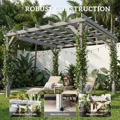 Outsunny 3 x 3 m Wooden Pergola Kit, Decorative Garden Gazebo Shelter with Stable Structure for Climbing Vines, Grey - 6
