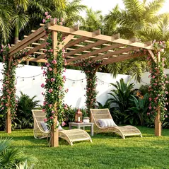 Outsunny 3 x 3 m Wooden Pergola Kit, Decorative Garden Gazebo Shelter with Stable Structure for Climbing Vines, Dark Brown - 2