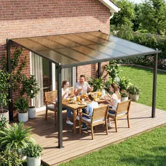 Outsunny 3.6 x 3 m Lean to Garden Pergola with PC Roof, Aluminium Frame Hardtop Gazebo Pergola with Drainage Gutters, Dark Grey - 9