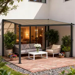 Outsunny 3.6 x 3 m Lean to Garden Pergola with PC Roof, Aluminium Frame Hardtop Gazebo Pergola with Drainage Gutters, Dark Grey - 2