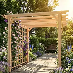 Outsunny 3 x 3 m Wooden Pergola Kit, Garden Pergola Gazebo Arch with Trellis for Climbing Vines, Flowers, Nature Wood Finish - 8