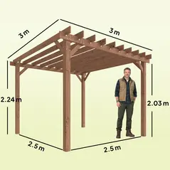 Outsunny 3 x 3 m Wooden Pergola Kit, Garden Pergola Gazebo Grape Trellis with Triangle Supports, Maple Wood-effect - 3