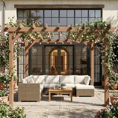 Outsunny 3.6 x 3 m Wooden Pergola Kit, Garden Pergola Gazebo Grape Trellis with Triangle Supports, Maple Wood-effect - 8