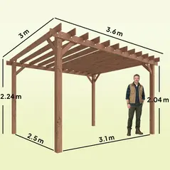 Outsunny 3.6 x 3 m Wooden Pergola Kit, Garden Pergola Gazebo Grape Trellis with Triangle Supports, Maple Wood-effect - 3