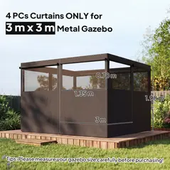 Outsunny 4 Pack Replacement Gazebo Curtains Privacy Panel for Most 3 x 3 m Gazebo, Outdoor Shelter Sidewalls, Dark Grey - 3