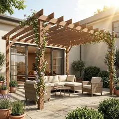 Outsunny 3.6 x 3 m Wooden Pergola Kit, Garden Pergola Gazebo Grape Trellis with Triangle Supports, Maple Wood-effect - 9