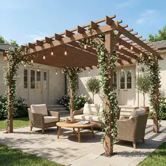 Outsunny 3.6 x 3 m Wooden Pergola Kit, Garden Pergola Gazebo Grape Trellis with Triangle Supports, Maple Wood-effect - 7
