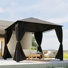 Outsunny 4 Pack Replacement Gazebo Curtains Privacy Panel for Most 3 x 3 m Gazebo, Outdoor Shelter Sidewalls, Dark Grey - 9
