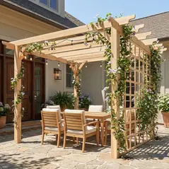 Outsunny 3 x 3 m Wooden Pergola Kit, Garden Pergola Gazebo Arch with Trellis for Climbing Vines, Flowers, Nature Wood Finish - 2